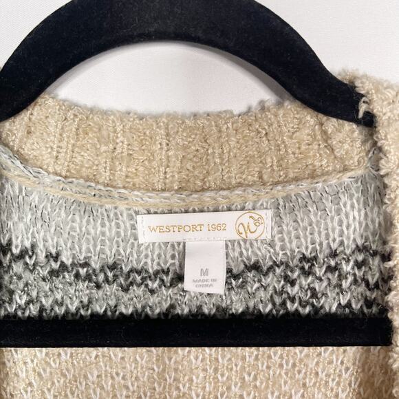 Westport Medium M Brown Blue Multi Striped Textured Open Front Cardigan Sweater - Picture 5 of 7